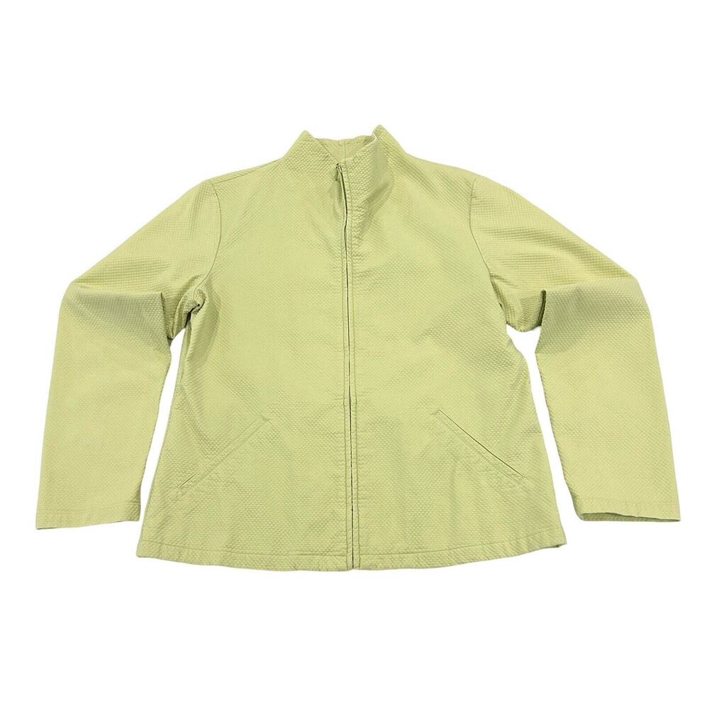 Eileen Fisher Womens Jacket Size S Pear Green Textured Cotton Weave Full Zip
